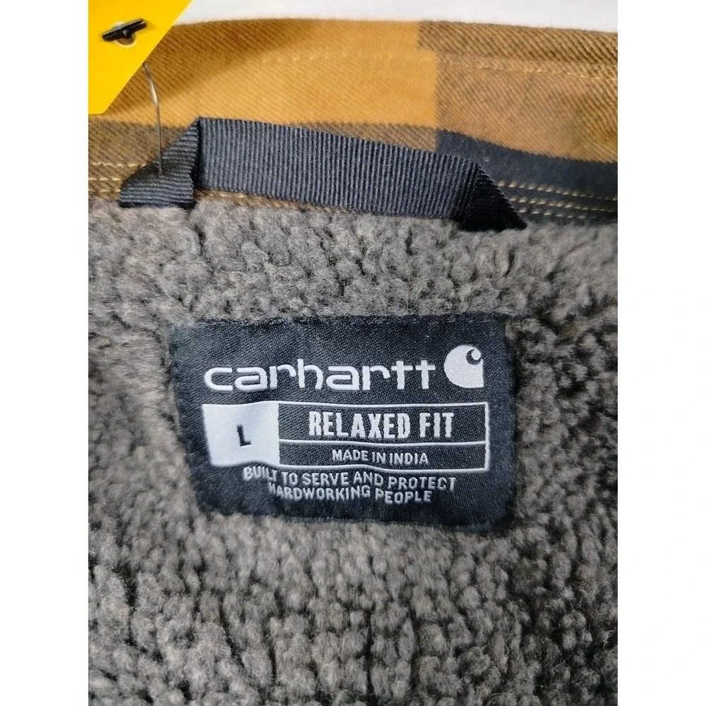 Carhartt‎ Jacket Mens Large Yellow Plaid Sherpa Lined Flannel Shirt Jac TJ4452-M